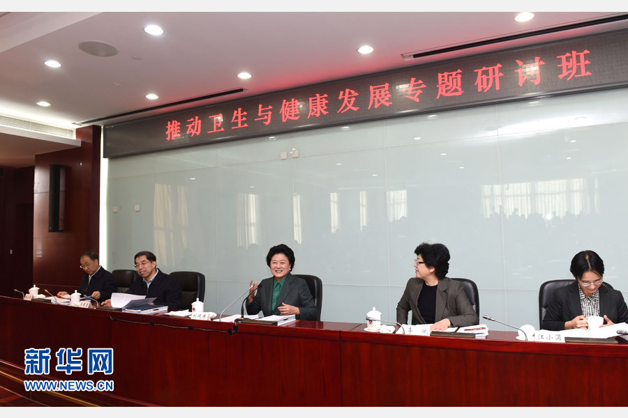 11月14日，中央組織部、國家衛(wèi)生計生委、國家行政學院聯(lián)合舉辦的省部級干部&ldquo;推動衛(wèi)生與健康發(fā)展&rdquo;專題研討班在北京舉行。中共中央政治局委員、國務院副總理劉延東出席開班式并講話。新華社記者 饒愛民 攝