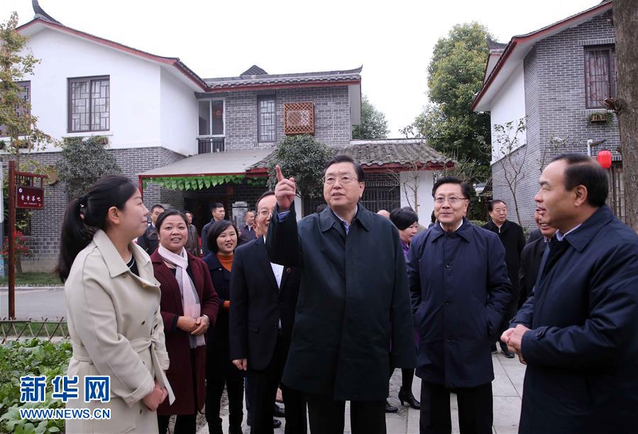 這是11月22日，張德江來到成都郫縣青杠樹村，了解村民委員會工作情況。 新華社記者 劉衛(wèi)兵 攝 