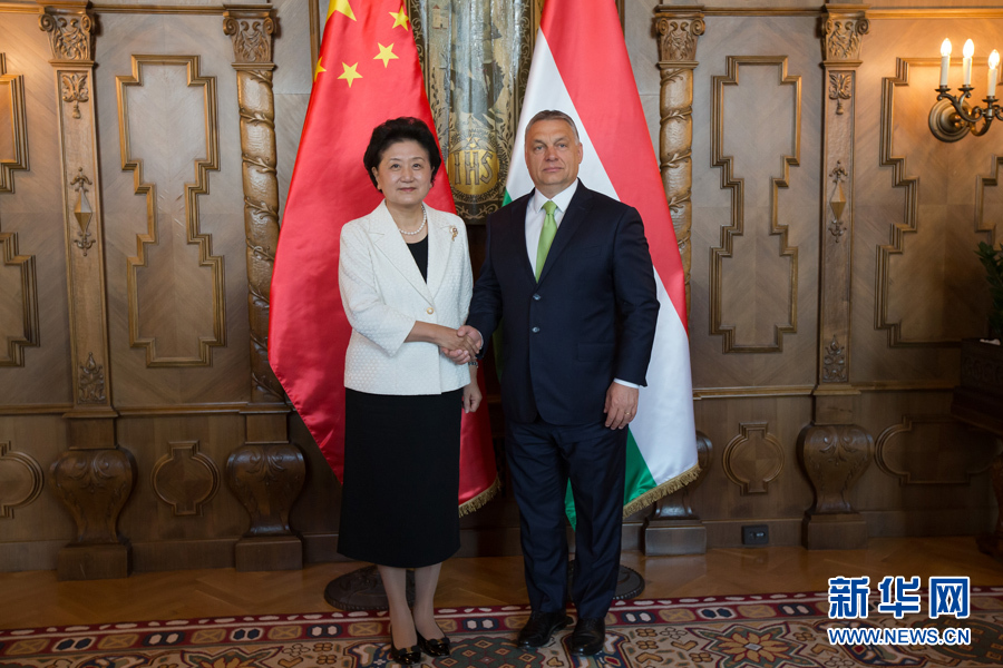  6月21日，國(guó)務(wù)院副總理劉延?xùn)|（左）在匈牙利布達(dá)佩斯國(guó)會(huì)大廈會(huì)見(jiàn)匈牙利總理歐爾班。 新華社發(fā)（弗爾季&middot;奧蒂洛攝）