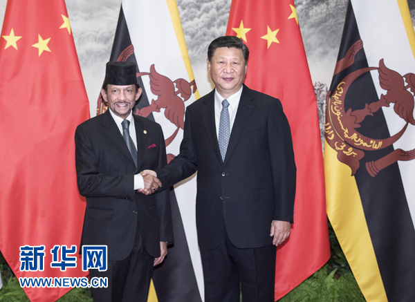 9月13日，國家主席習近平在北京人民大會堂同文萊蘇丹哈桑納爾舉行會談。 新華社記者 李濤 攝