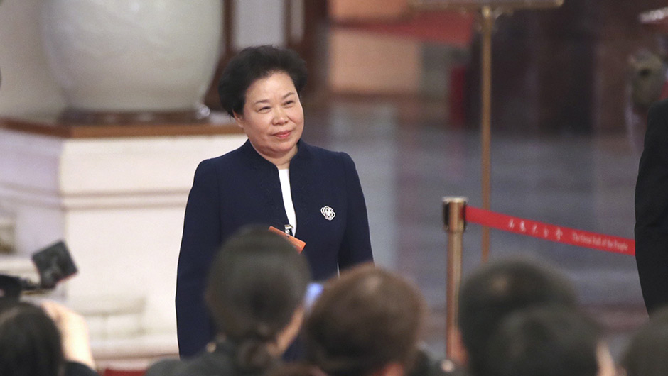 劉雅鳴步入&ldquo;部長(zhǎng)通道&rdquo;，準(zhǔn)備接受采訪