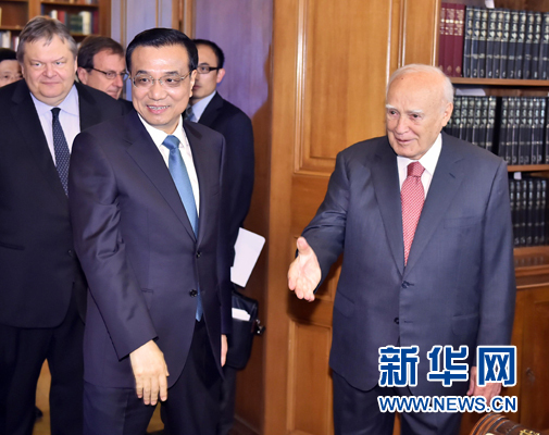 6月20日，國務院總理李克強在雅典總統(tǒng)府會見希臘總統(tǒng)帕普利亞斯。新華社記者 李濤 攝