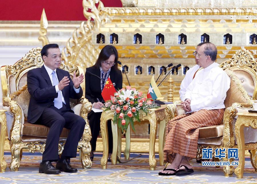 11月14日，中國國務(wù)院總理李克強(qiáng)在內(nèi)比都同緬甸總統(tǒng)吳登盛舉行會(huì)談。 新華社記者 王曄 攝