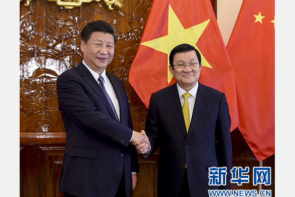 11月6日，中共中央總書記、國家主席習近平在河內同越南國家主席張晉創舉行會談。 新華社記者李學仁攝