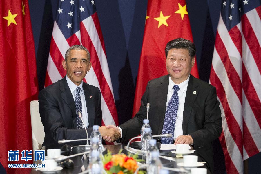11月30日，國家主席習近平在巴黎會見美國總統奧巴馬。新華社記者黃敬文攝